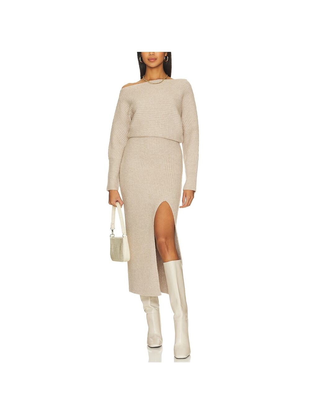 Line & Dot Ribbed Tan Alta Dress Size L